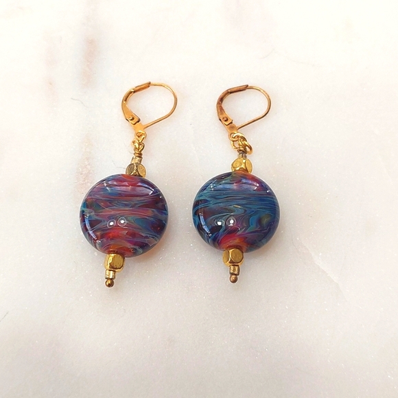 Borosilicate Artisan Bead Earrings with Gold Plating - Picture 2 of 2